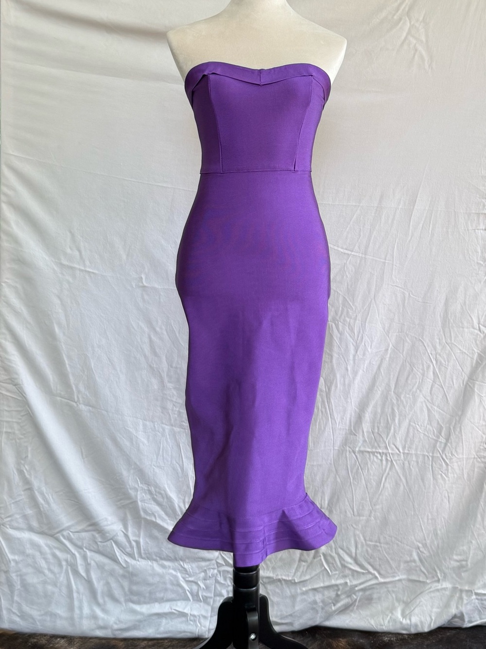 Fashion Nova Strapless Purple Midi Pencil Dress with Mermaid Hem